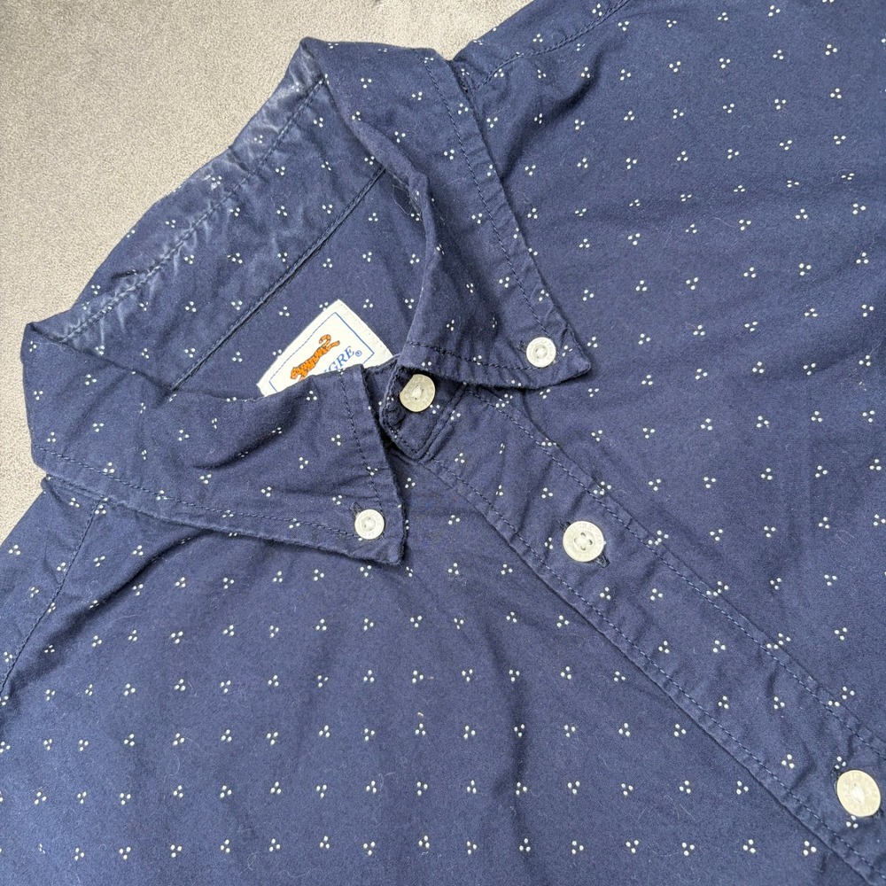 Le Tigre Button Down Shirt Men XL Navy Blue Dotted Short Sleeve Cotton Pocket